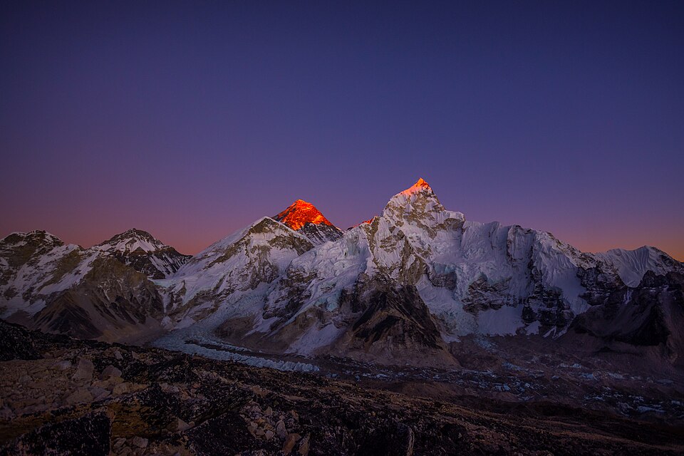 Himalayan summits in golden alpenglow